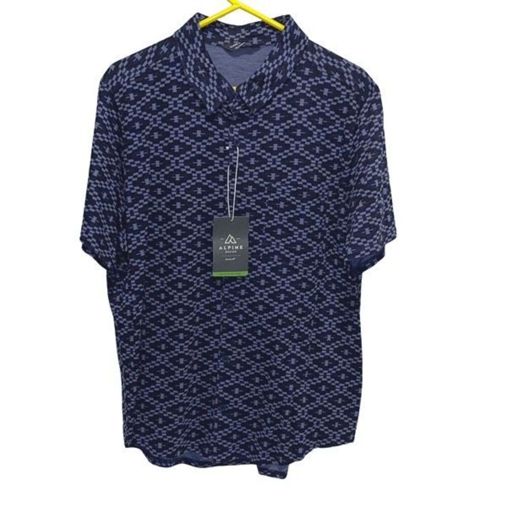 Alpine Design Mens Button Up Cotton Knit Navy Geometric Top Shirt X-Large NWT
